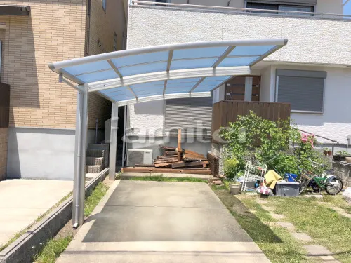 木津川市 エクステリア工事 カーポート YKKAP レイナポートグラン 1台用(単棟) R型アール屋根