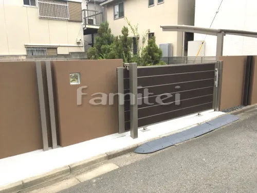 和歌山市 塀まわりリフォーム 塗り替え 引き戸門扉 LIXILリクシル エススライドD型 30-12 スライドドア 自転車バイク屋根 LIXILリクシル ネスカR R型アール屋根 サイクルポート 駐輪場屋根