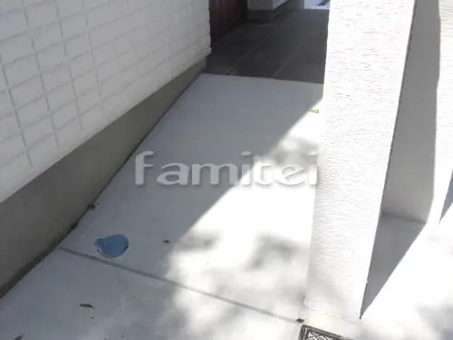 神戸市 新築ナチュラル オープン外構　門袖 郵便受けポスト 宅配ボックス ポーチ スロープ 土間コンクリート