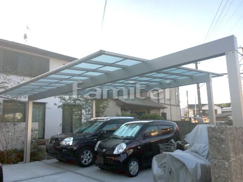 和歌山市 エクステリア工事 カーポート YKKAP エフルージュグラン 横2台用(ワイド ツイン) F型フラット屋根 水下梁延長