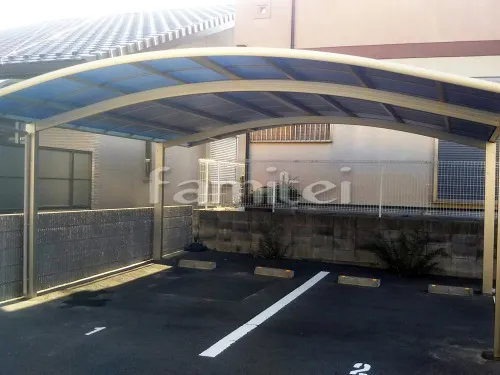 枚方市 エクステリア工事 カーポート YKKAP レイナポートグラン 横2台用(ワイド ツイン) R型アール屋根