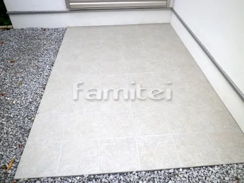 交野市 庭工事 物置 タイルデッキ 花壇 砂利敷き