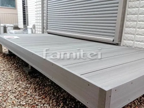 守山市 エクステリア工事 雨除け屋根 YKKAP 独立式エフルージュグランZERO 1階用 F型フラット屋根 人工木材ウッドデッキ LIXILリクシル 木彫 樹ら楽ステージ(きらら) 樹脂