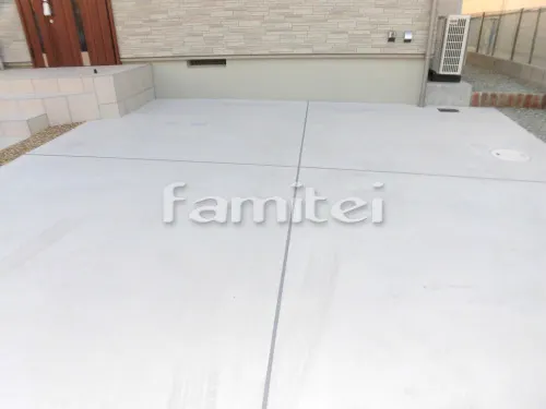 宝塚市 新築シンプル オープン外構 門柱 アプローチ 土間コンクリート フェンス