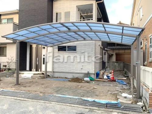 亀岡市 エクステリア工事 カーポート LIXILリクシル ネスカR 横2台用(ワイド ツイン) R型アール屋根