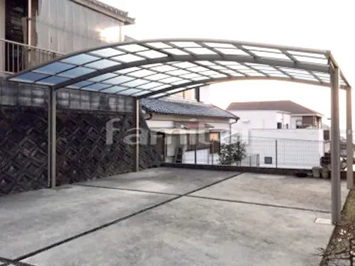 南河内郡河南町 エクステリア工事 カーポート LIXILリクシル ネスカR 横2台用(ワイド ツイン) R型アール屋根