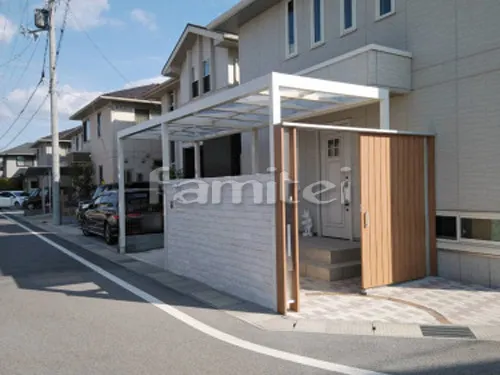 彦根市 リフォーム外構工事 門まわり リフォーム 壁タイル貼り LIXILリクシル ラグナロック プラスGルーフ 吊り戸 LIXILリクシル プラスG 吊引戸