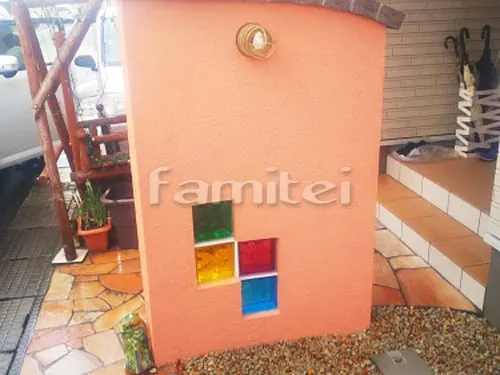 大津市 リフォーム外構工事 門柱 塗り壁　駐車場ガレージ床 土間コンクリート 伸縮目地