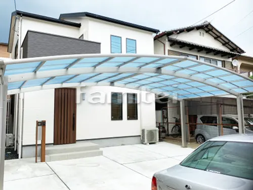 城陽市 エクステリア工事 カーポート YKKレイナポート横3台 雨除け屋根 ソラリアテラス屋根 1階用 F型フラット屋根