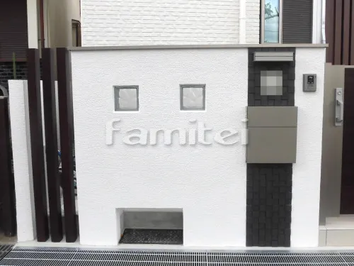 西宮市 新築シンプル セミクローズ外構 玄関まわり 門袖 門扉 アプローチ 土間コンクリート