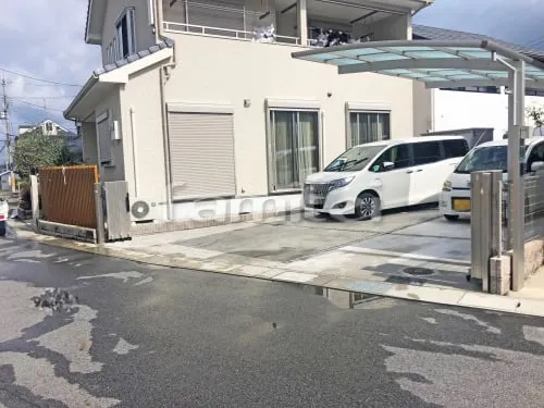 香芝市 エクステリア工事 木製調目隠しフェンス塀 TAKASHOタカショー エバーアートウッド 千本格子足付ユニット 木目調ウォール 伸縮門扉 四国化成 クレディアコー2型 両開き