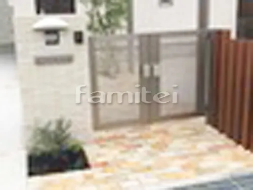 川西市 新築シンプル セミクローズ外構 カーポート LIXILリクシル ネスカF 縦1.5台用(1台+延長 縦連棟) F型フラット屋根 目隠しフェンス塀 セレビューR3型 人工木ウッドデッキ YKKAP リウッドデッキ200