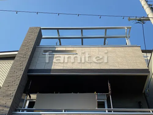 大阪市旭区 エクステリア工事 ベランダ屋根 LIXILリクシル スピーネ 3階  F型フラット屋根 積雪50cm対応 物干し