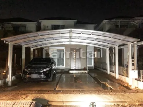 野洲市 カーポート YKKAP レイナポートグラン 横3台用(ワイド トリプル) R型アール屋根 水平式物干し