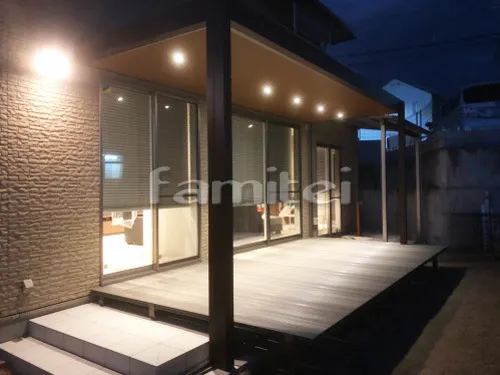 宇治市 エクステリア工事 テラス屋根 TAKASHOタカショー ホームヤードルーフ 人工木材ウッドデッキ LIXILリクシル 樹ら楽ステージ(きらら) 樹脂