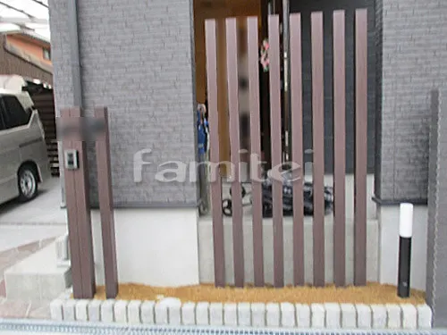 尼崎市 新築シンプル オープン外構 目隠しフェンス カーポート サイクルポート 門扉 人工芝 門扉 ウッドデッキ タイルデッキ