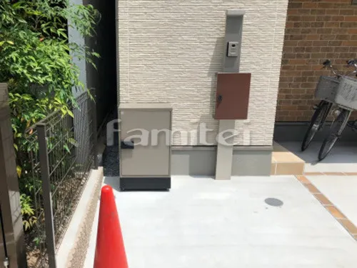 大阪市 新築ベーシック オープン外構 宅配ボックス LIXILリクシル KT 駐車場ガレージ床 土間コンクリート