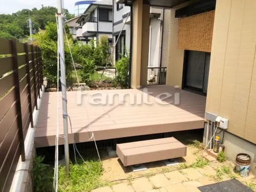 精華町 エクステリア工事 人工木材ウッドデッキ LIXILリクシル 樹ら楽ステージ(きらら) 樹脂 階段ステップ1段