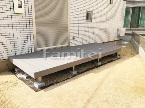 木津川市　リフォーム部分工事 人工木材ウッドデッキ LIXILリクシル 樹ら楽ステージ(きらら) 樹脂 人工芝