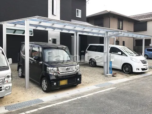加西市 エクステリア工事 カーポート LIXILリクシル ネスカF 横2台用(ワイド ツイン) F型フラット屋根