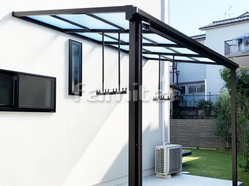 羽曳野市 エクステリア工事 雨除け屋根 YKKAP ソラリアテラス屋根 1階用 F型フラット屋根 物干し