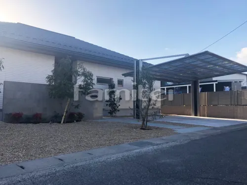 守山市 新築シンプル オープン外構 門柱 壁タイル貼り TAKASHOタカショー セラトップストーン セラレバンテ グレー