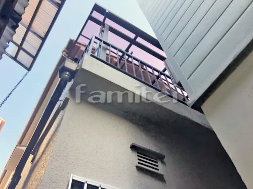 守口市 エクステリア工事 ベランダ屋根 YKKAP ソラリアテラス屋根 2階用 F型フラット屋根 物干し 既存テラス撤去 雨除け屋根 YKKAP ソラリアテラス屋根 1階用 F型フラット屋根