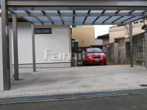 池田市 エクステリア工事 カーポート LIXILリクシル ネスカF 横2台用(ワイド ツイン) F型フラット屋根 自転車バイク屋根 フーゴF サイクルポート F型フラット屋根 ヨド物置 エルモ LMD-1811 野外物置き 収納庫 倉庫