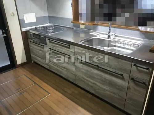 宇治市 水まわりリフォーム システムキッチン クリナップ ステディア 洗エールレンジフード ミドル吊り戸棚 ハンドムーブ 収納タイプ LED照明付き