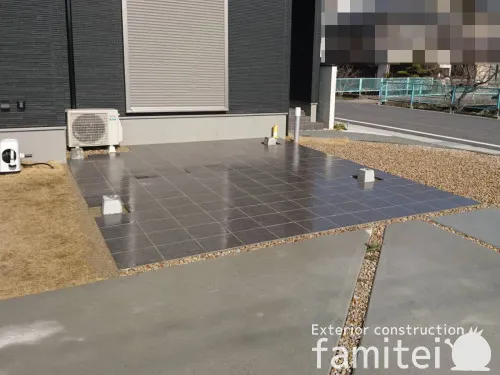 守山市 リフォーム部分工事 玄関アプローチ階段 床タイル貼り LIXILリクシル マルモアート300角 MA-12