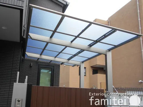 神戸市 新築ベーシック セミクローズ外構 スライド門扉 カーポート1台用 目隠しフェンス 防犯カメラ