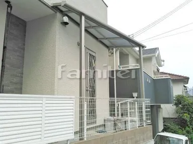 施工例 雨避け屋根 フラットテラス1階・2階 特殊加工 斜めカット