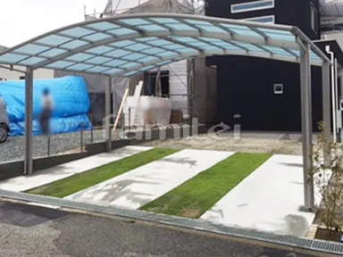施工例 カーポート YKKレイナポート横2台 ベランダ屋根 フラットテラス2階