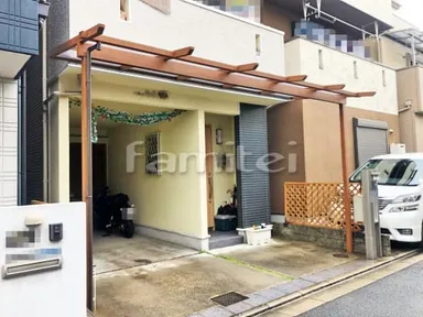 施工例 フル木製調テラス屋根 YKKサザンテラス パーゴラタイプ1階