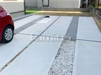 施工例 境界フェンス 門扉 レンガ花壇 人工芝 土間コンクリート