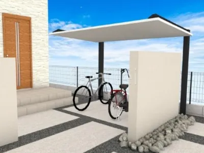 スタイリッシュなサイクルポートで自転車を保護する車庫まわりリフォーム