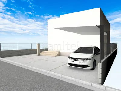アルミ型材屋根カーポートが機能的な新築ベーシック オープン外構