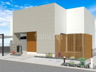 スタイリッシュなカーポートと木調スクリーンで新築シンプル セミクローズ外構