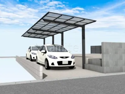 縦2台用カーポートで車を守る新築シンプル オープン外構