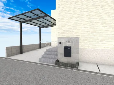 タイル門柱とカーポートの新築シンプル オープン外構