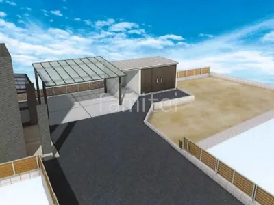 大きな倉庫が便利な新築ベーシック オープン外構