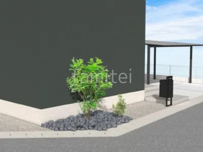 スマートな宅配ボックス付き機能門柱で新築シンプル オープン外構