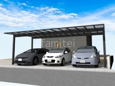 大きなカーポートが迫力のある新築ベーシック オープン外構