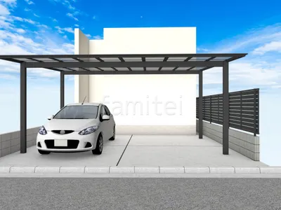 カーポートで雨除けバッチリの新築ベーシック オープン外構