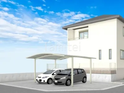 乱形石のアプローチと木調の門柱がモダンな新築シンプル オープン外構