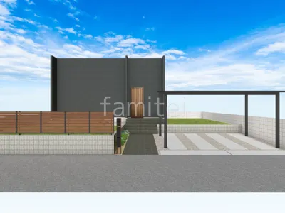 宅配ボックス付き門柱が便利な新築ベーシック オープン外構