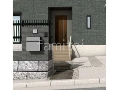 タイル門柱　アプローチ　コンクリート枕木