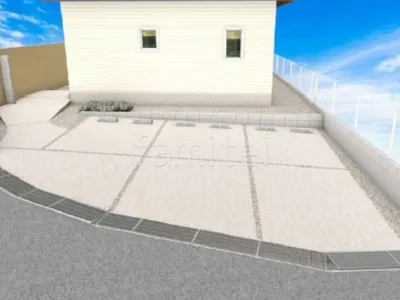 駐車場の車止めが安全な新築ベーシック セミクローズ外構