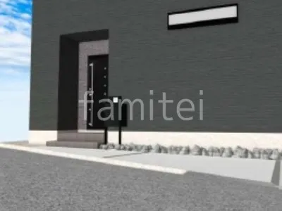 門塀で囲ったタイルデッキでくつろぐ新築ベーシック オープン外構