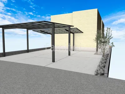 カーポートと土間コンクリートで使いやすい車庫の新築シンプル オープン外構